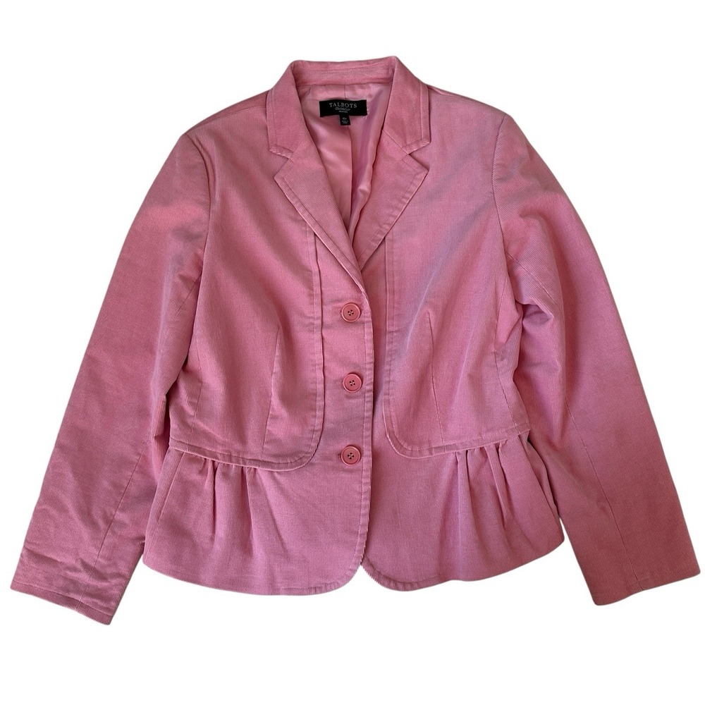 Talbots Petites Corduroy Blazer‎ Jacket Women's Size 10P Lined Button Front Pink